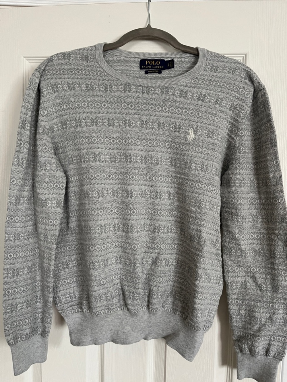 Polo by Ralph Lauren Light Gray Patterned Crewneck Sweater